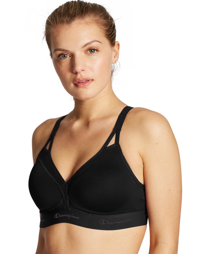 Champion Womens Sports Bra NZ - The Curvy Strappy Black ( 9853-XNQVD )